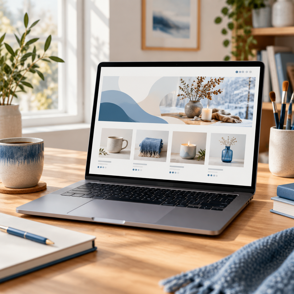 Laptop in a creative workspace representing monthly website care and support