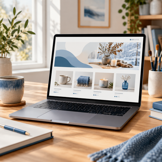 Laptop in a creative workspace representing monthly website care and support